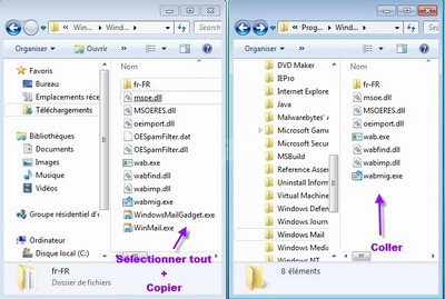Sélection du copié/collé de Windows Mail