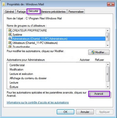 Autorisation Windows 7