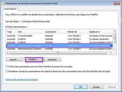 Modifier les autorisations