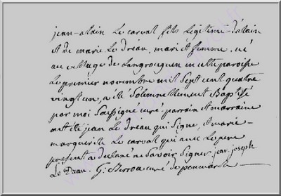 Acte de baptême de Jean Alain LE CARVAL